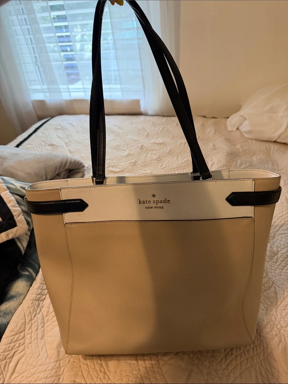 kate spade Two-Tone Cream and Black Structured Tote